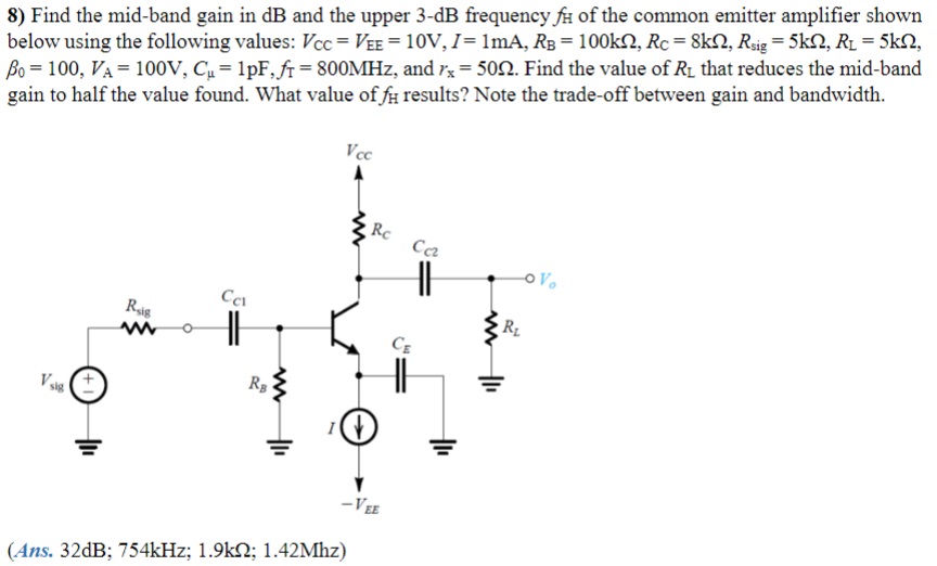 Solved 8) Find the mid-band gain in dB and the upper 3-dB