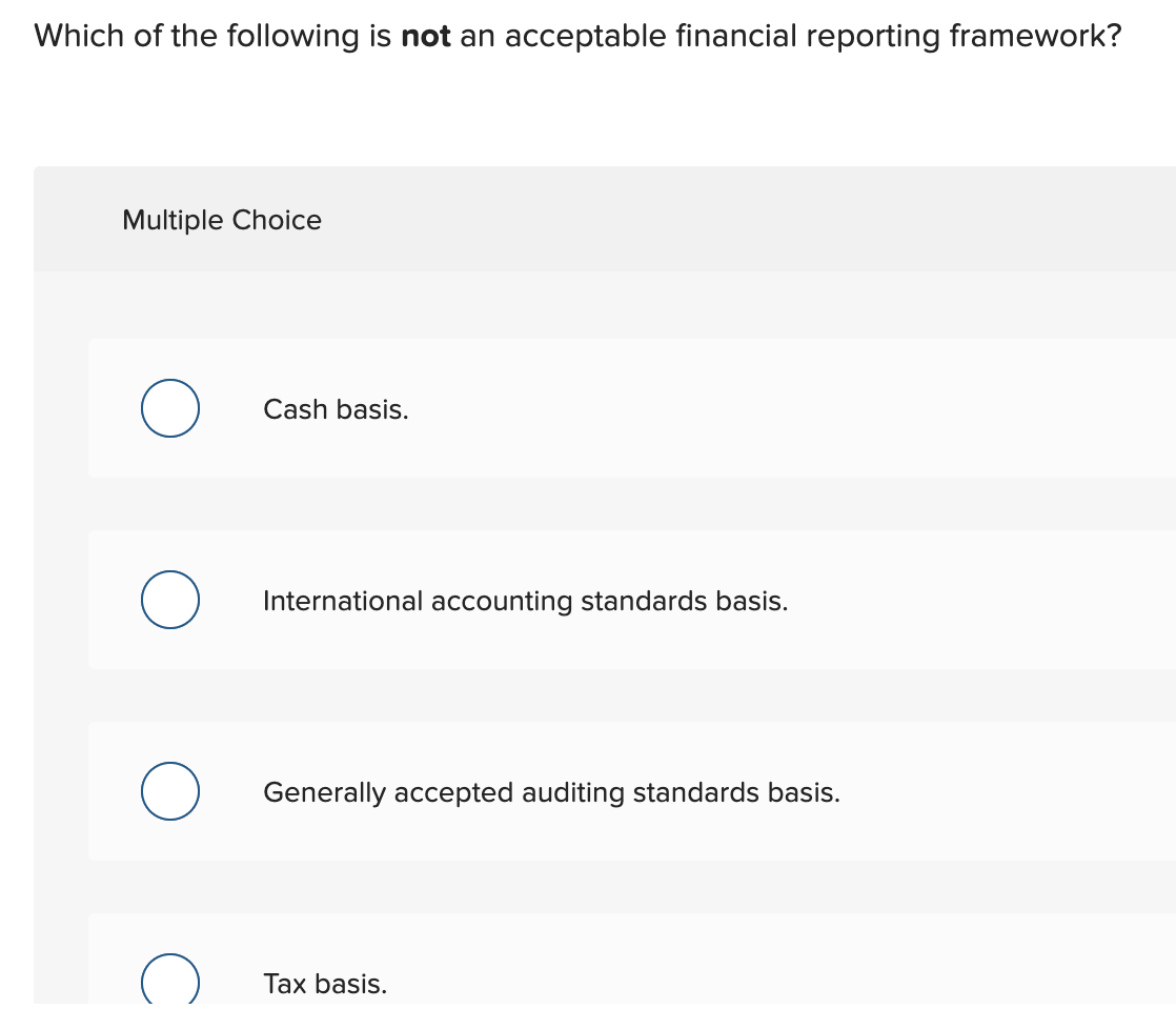 Solved Which of the following is not an acceptable financial | Chegg.com