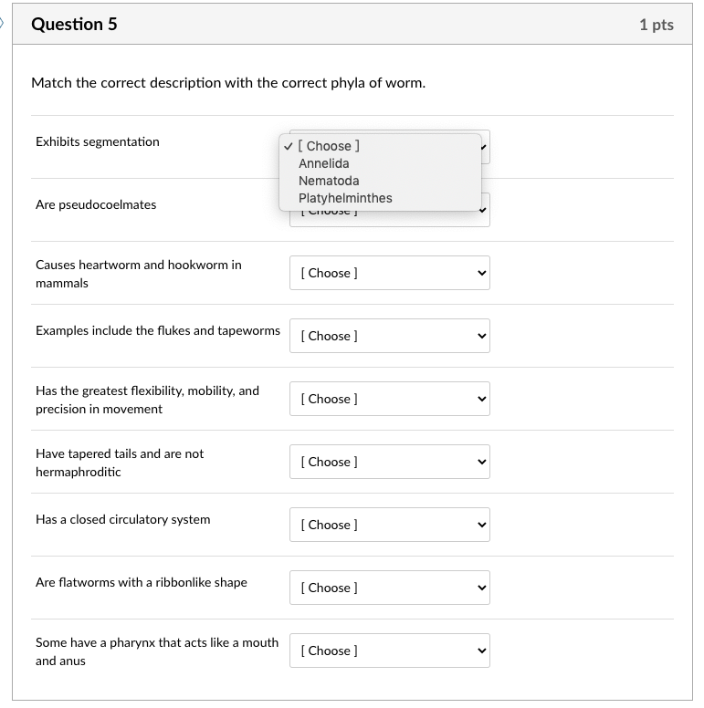 Solved Question 5 1 pts Match the correct description with | Chegg.com