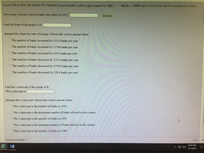 Solved From 1986 to 2003, the number B of federally insured