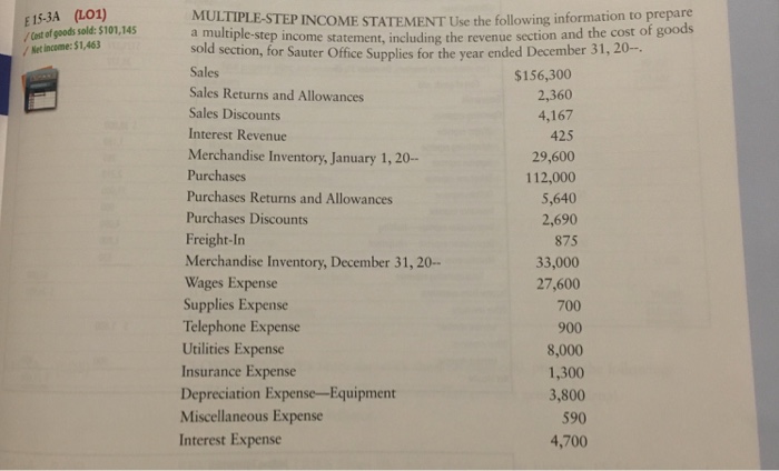 Solved MULTIPLE-STEP INCOME STATEMENT Use the following | Chegg.com
