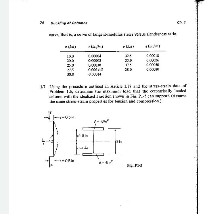 Solved 74 Buckling of Columns Ch.1 curve, that is, a curve | Chegg.com