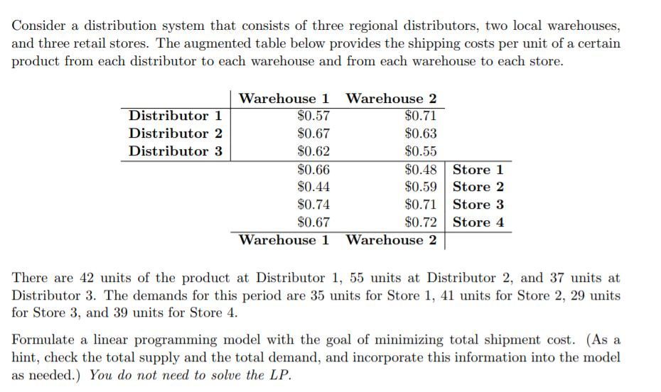 Distributors Math Solved Consider a distribution system that consists of three | Chegg.com