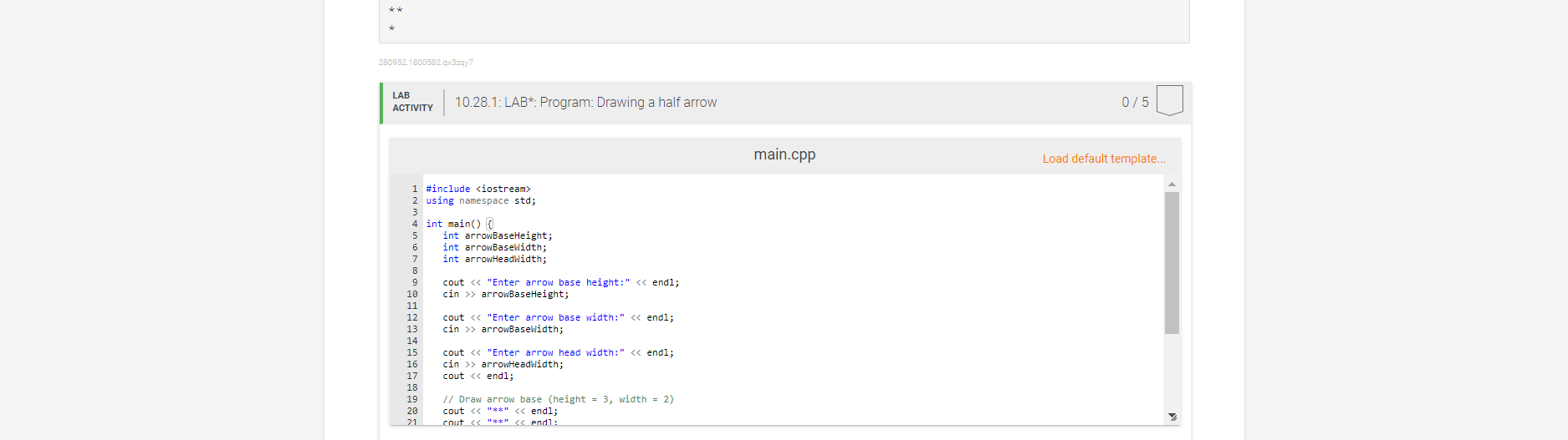 Solved This program outputs a downwards facing arrow | Chegg.com