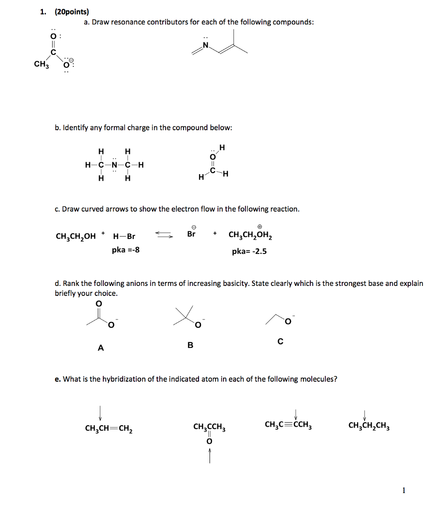 Solved 1. (20points) a. Draw resonance contributors for each | Chegg.com