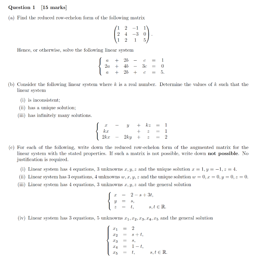 Solved Question 1 15 marks a Find the reduced Chegg