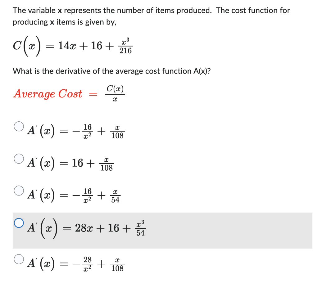 Solved The cost function for producing x items is given by, | Chegg.com