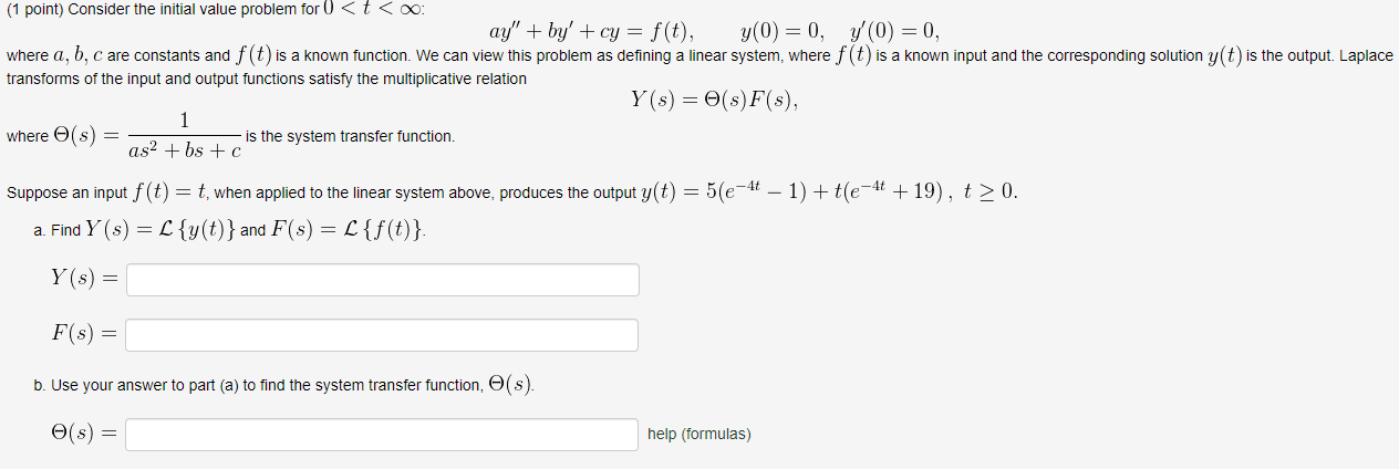 Solved (1 point) Consider the initial value problem for 0 | Chegg.com