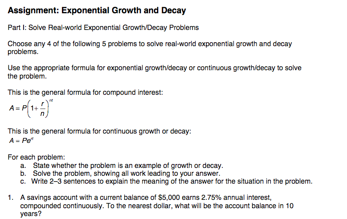 Solved Assignment Exponential Growth And Decay Part I Chegg Solved Assignment Exponential Growth And Decay Part I Chegg