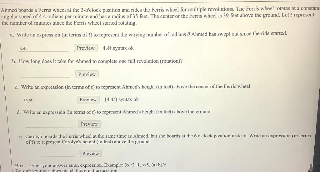 Solved Ahmed Boards A Ferris Wheel At The 3 o clock Position Chegg