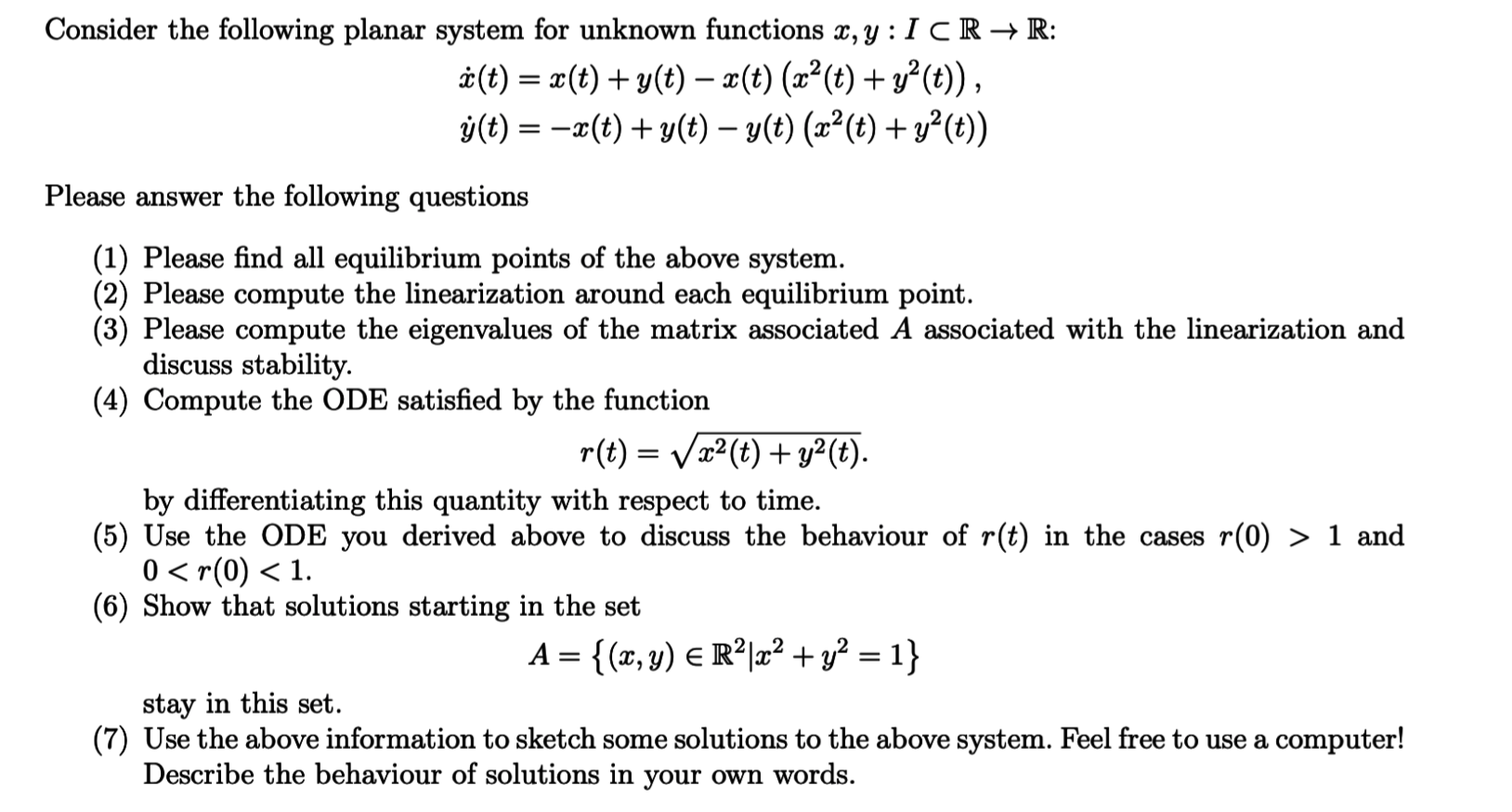 Consider The Following Planar System For Unknown F Chegg Com