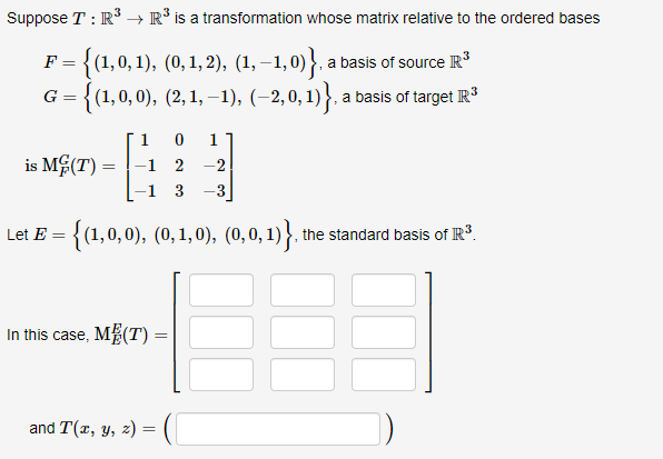 Solved Suppose T : R3 → Ris a transformation whose matrix | Chegg.com