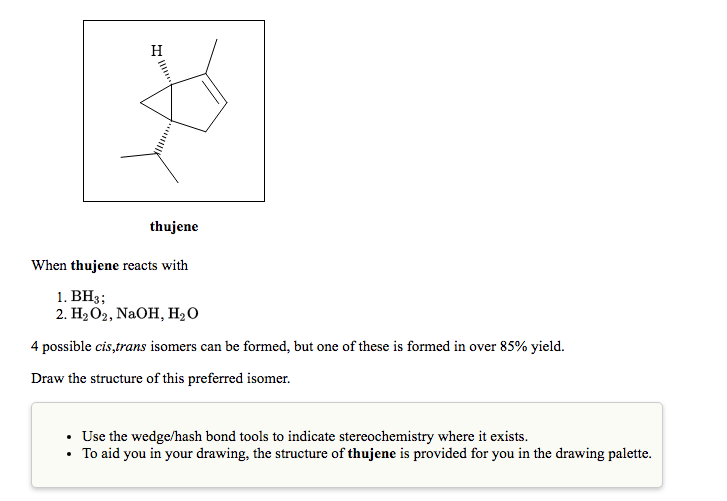 Solved H thujene When thujene reacts with 1. BH3; 2. H2O, | Chegg.com