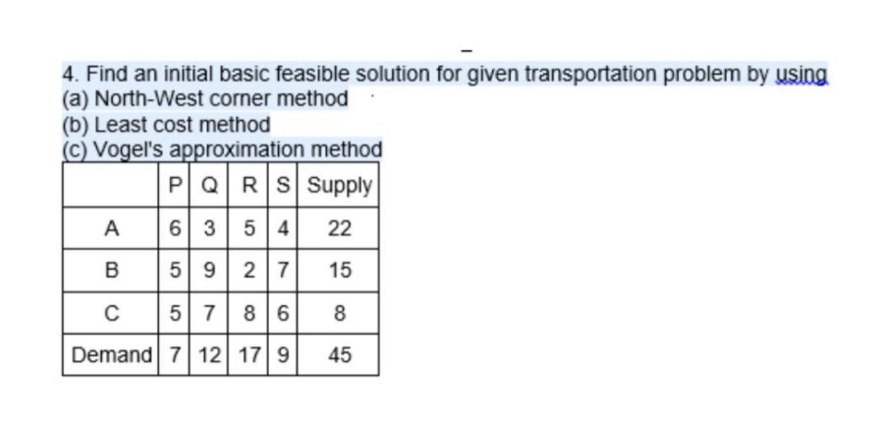 Solved 4. Find an initial basic feasible solution for given | Chegg.com
