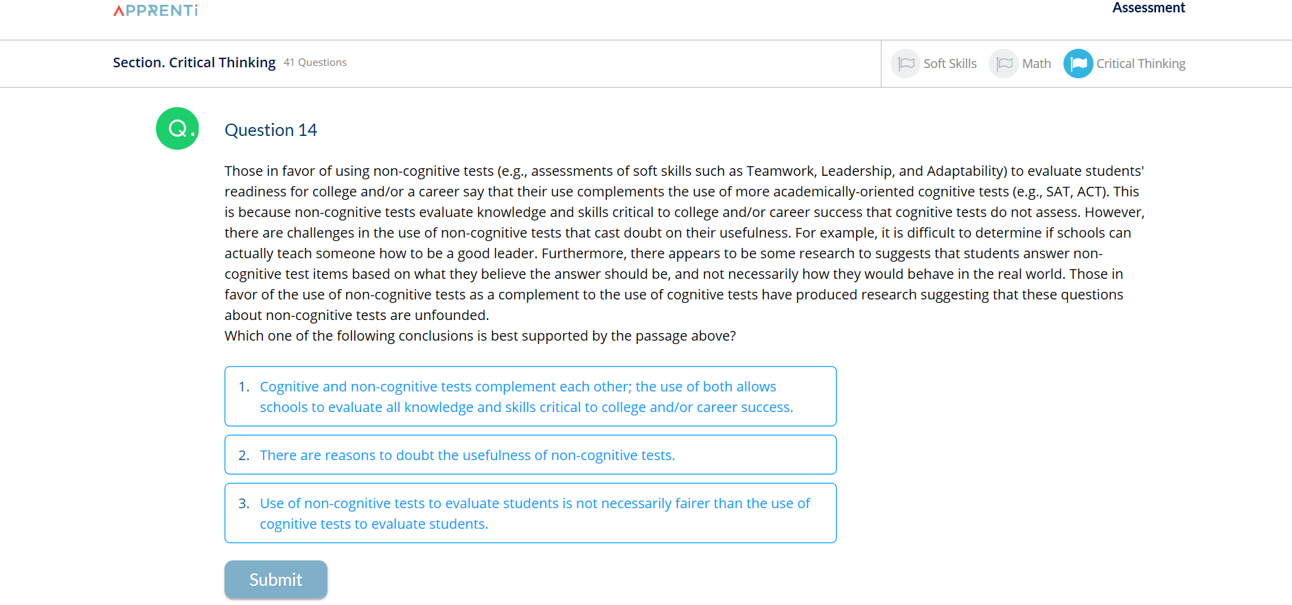 Solved APPRENTI Assessment Section. Critical Thinking 41 | Chegg.com