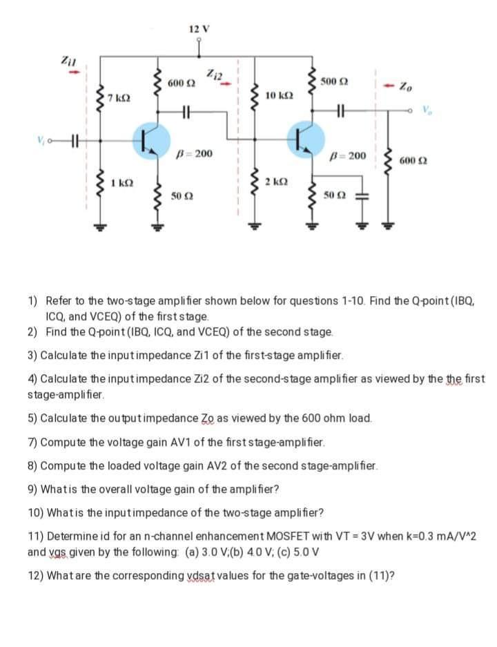 Zil HH www ww 7kQ 1 kQ 12 V Z12 600 £2 HH B=200 www www 10 ΚΩ 1 ΚΩ 500 £2 B=200 <- Zo www 600 (2 50 (2 50 (2 1) Refer to the