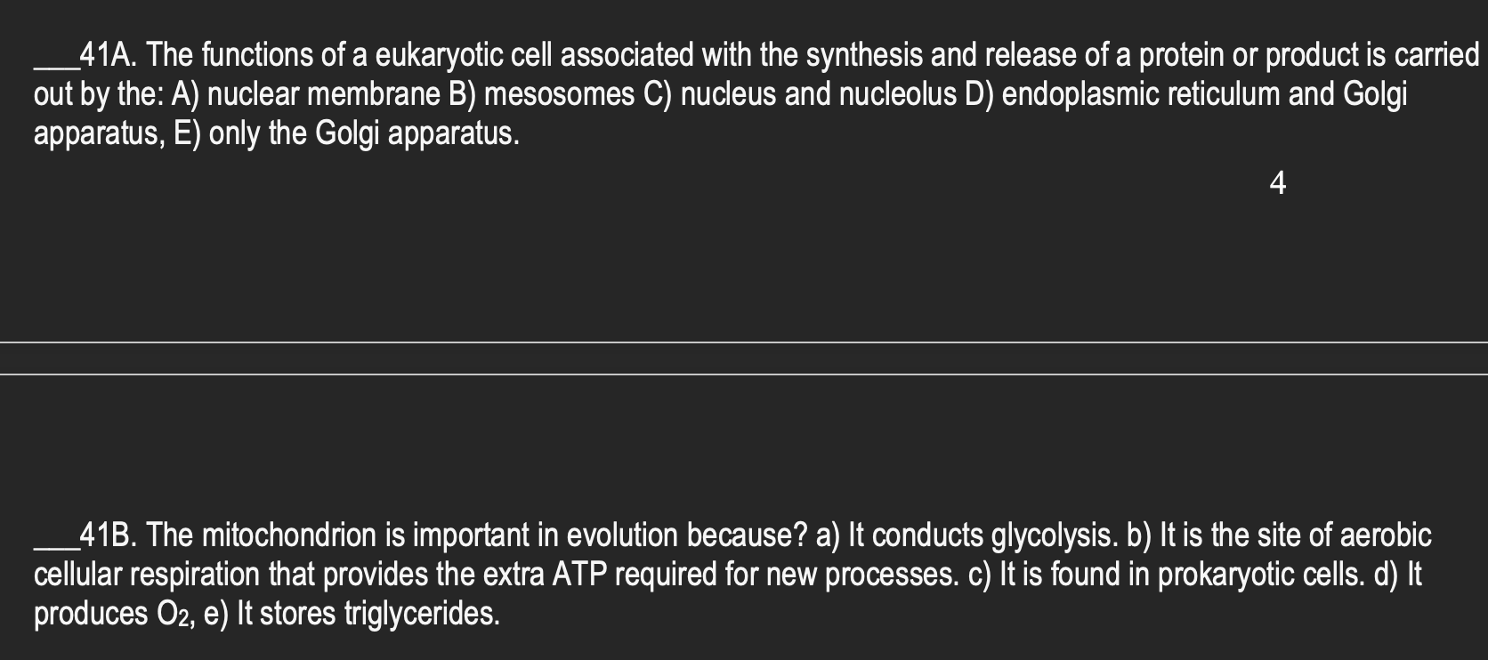 Solved _41A. The functions of a eukaryotic cell associated | Chegg.com