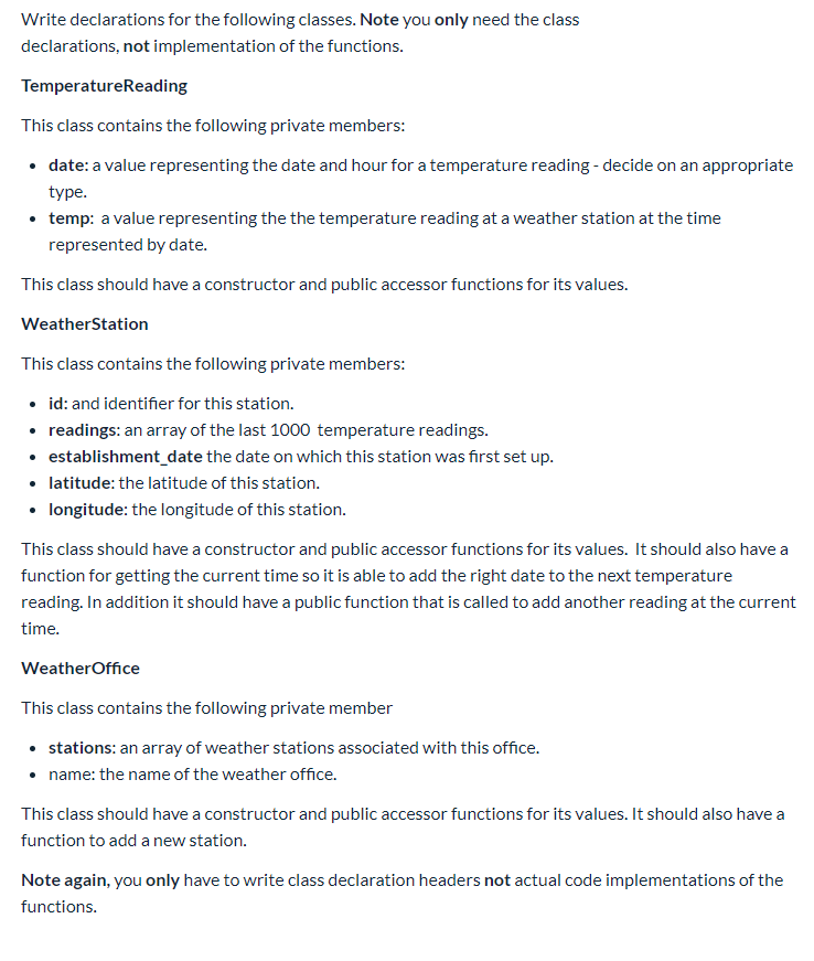 Solved Write declarations for the following classes. Note