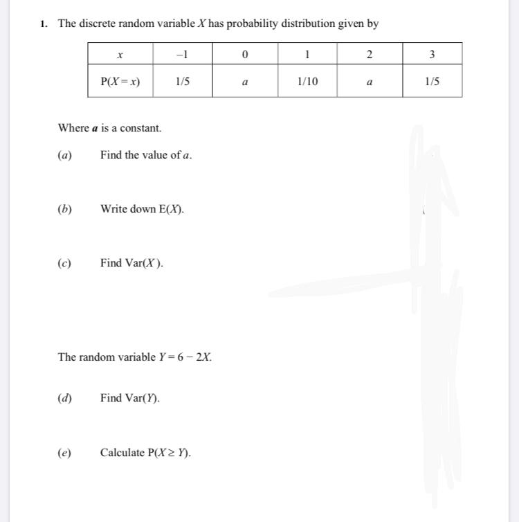 Solved 1. The Discrete Random Variable X Has Probability | Chegg.com