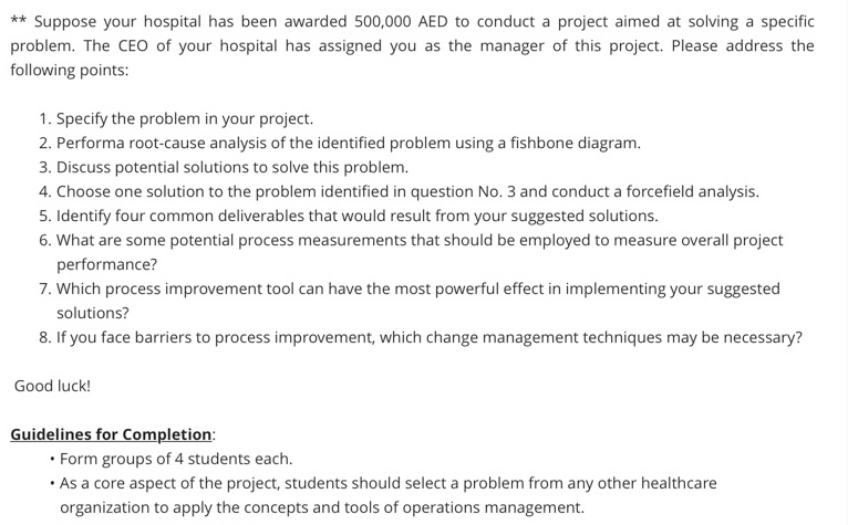 Solved ** Suppose your hospital has been awarded 500,000 AED | Chegg.com