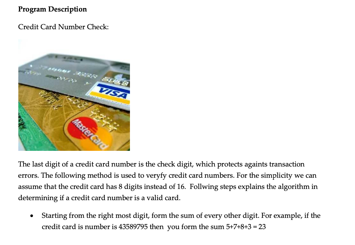 Solved Program Description Credit Card Number Check Visa