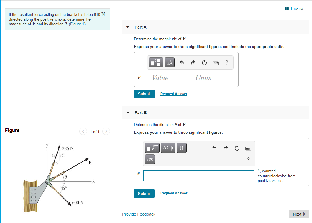 Solved Review If The Resultant Force Acting On The Bracket | Chegg.com