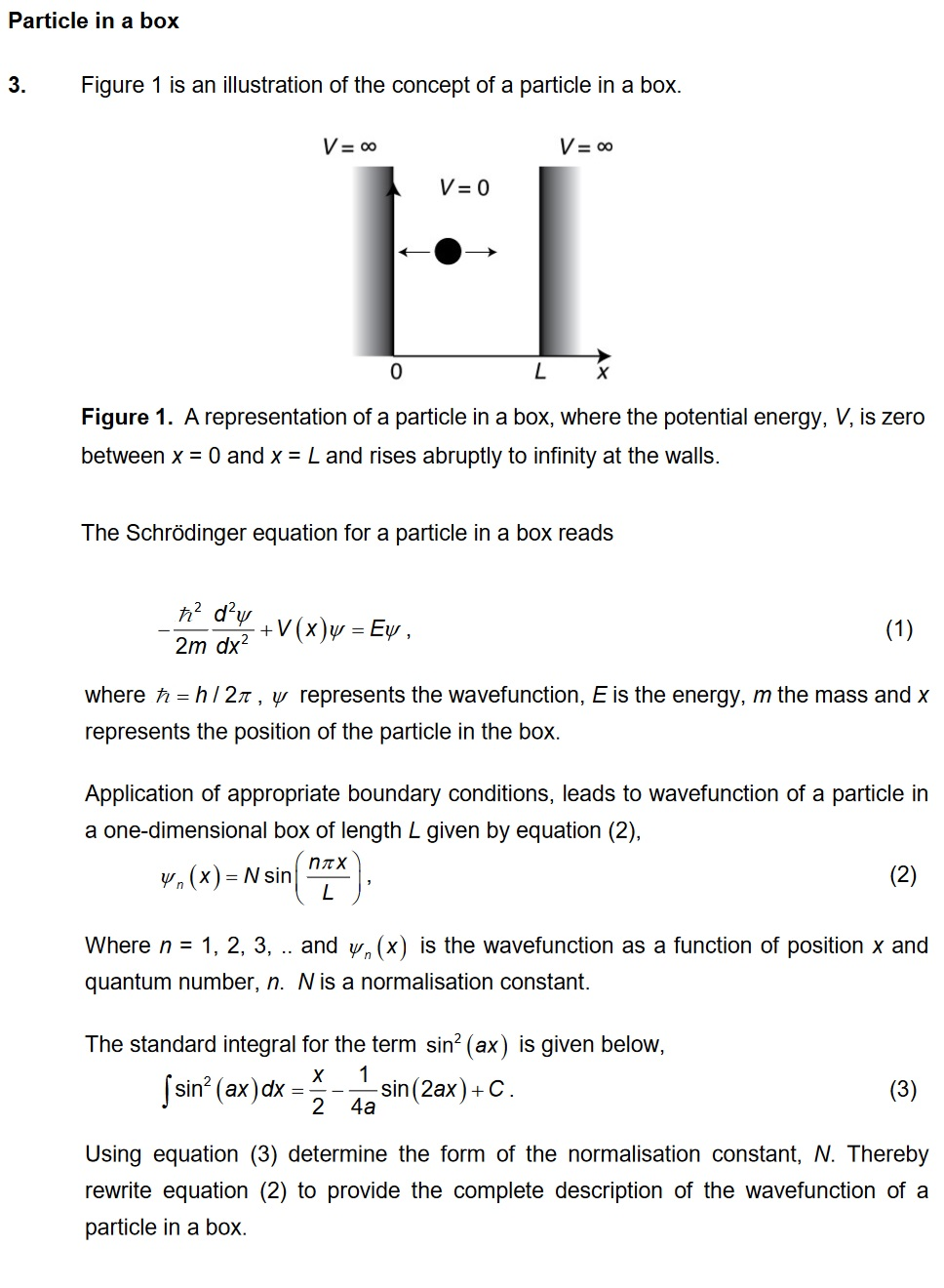 Solved Particle In A Box Figure 1 Is An Illustration Of T Chegg Com