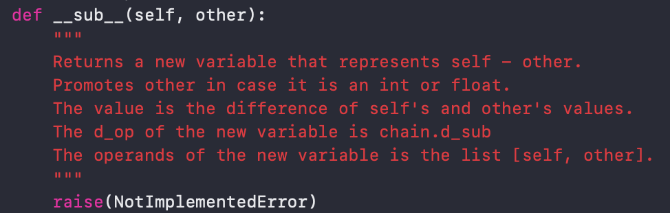 def _sub__(self, other): Returns a new variable that | Chegg.com