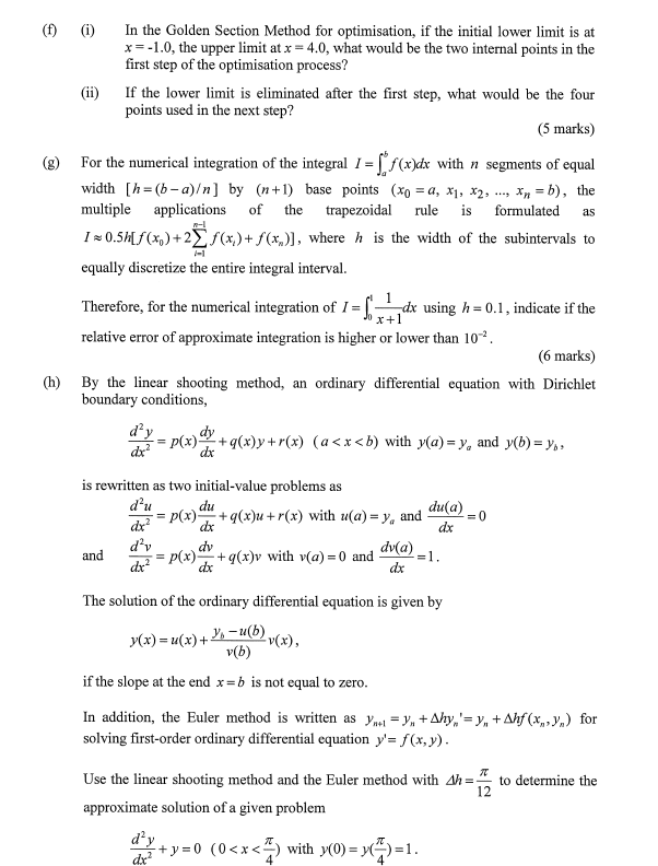 Solved (f) (i) In the Golden Section Method for | Chegg.com