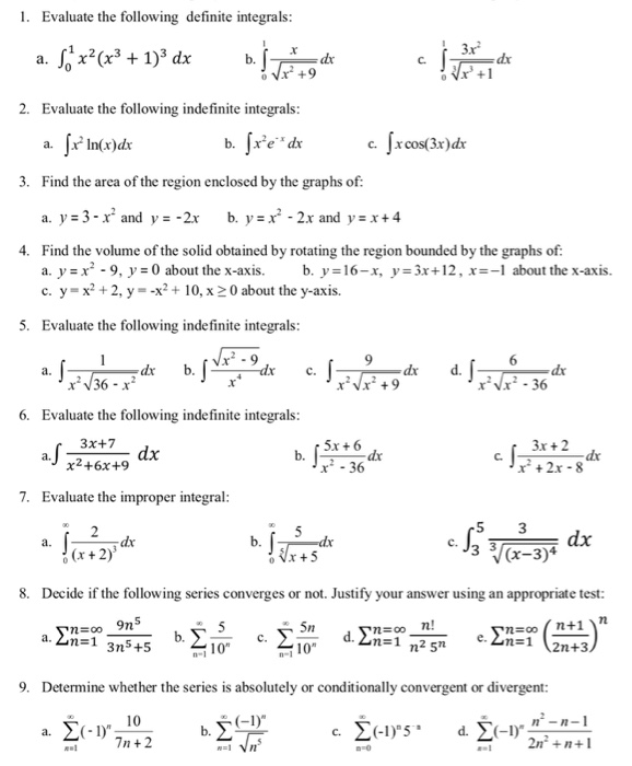 Solved . Evaluate the following definite integrals 1 2. | Chegg.com