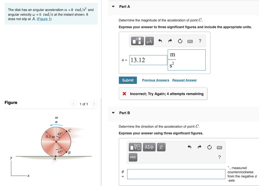 Solved Part A The disk has an angular acceleration a = 8 | Chegg.com