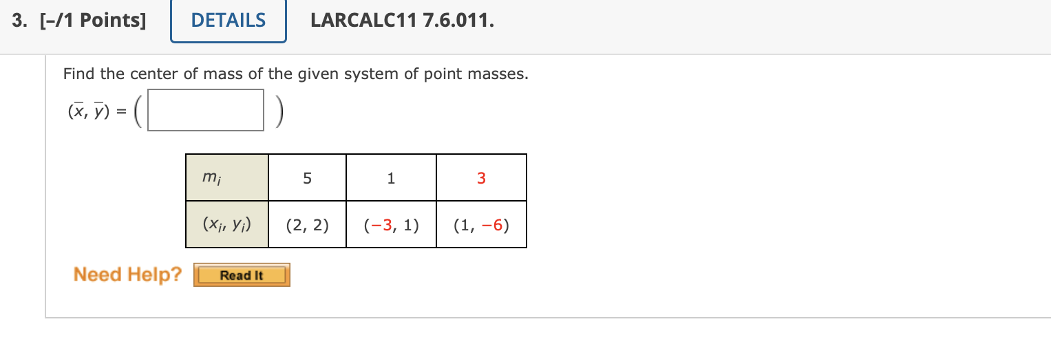 Solved Find the center of mass of the given system of point | Chegg.com