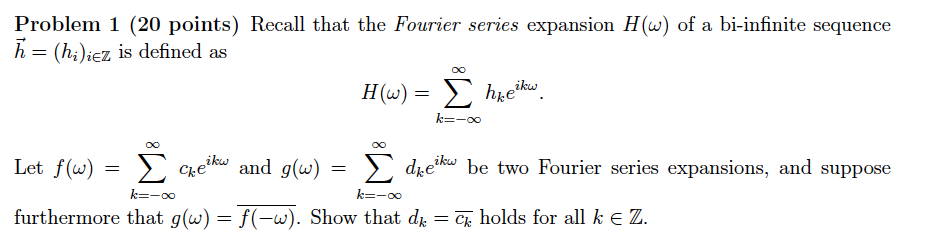 Solved Problem 1 Points Recall That The Fourier Seri Chegg Com