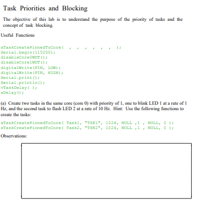 Task Priorities and Blocking The objective of this | Chegg.com