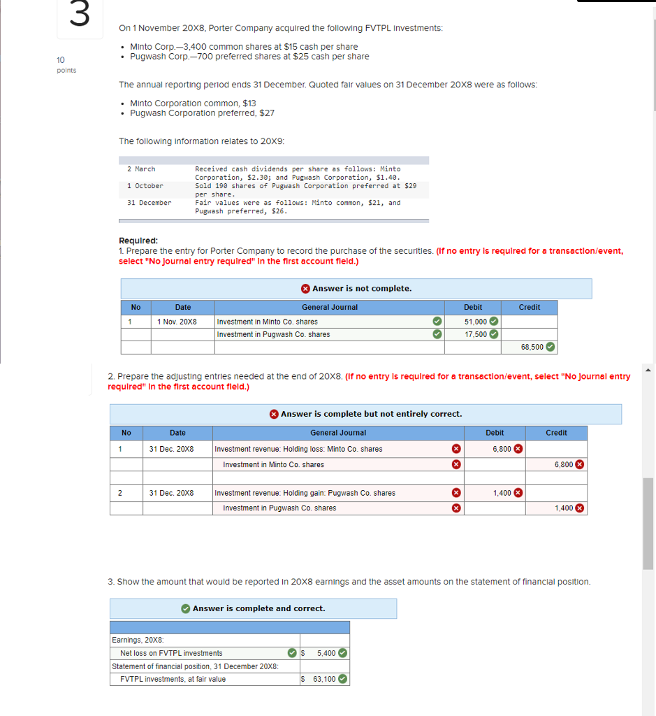 Solved 3 On 1 November 20X8, Porter Company acquired the