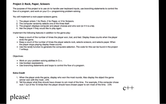 Solved Project 2: Rock, Paper, Scissors The purpose of this | Chegg.com