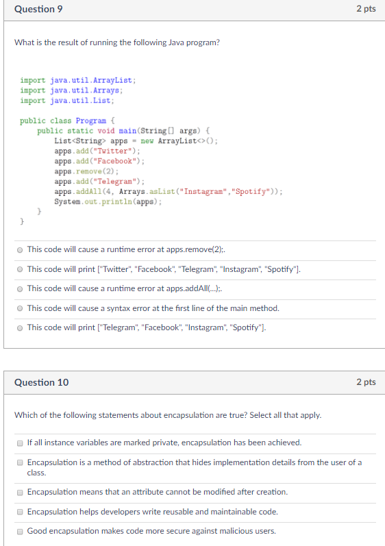 Solved What is the result of running the following Java | Chegg.com