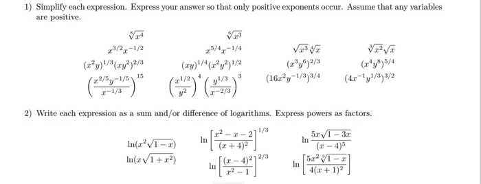 Solved 1) Simplify each expression. Express your answer so | Chegg.com