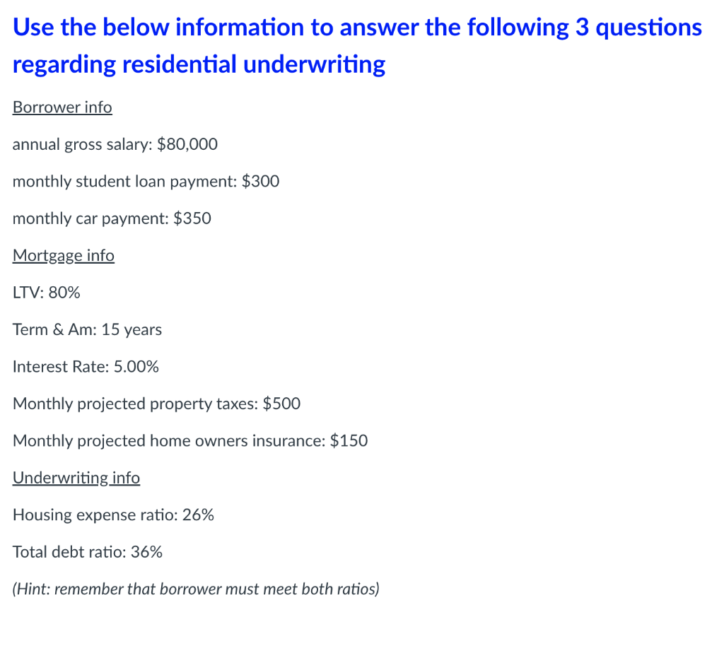 Solved Use the below information to answer the following 3