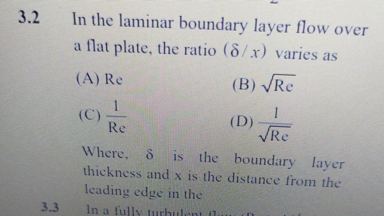 Solved 3.2 In the laminar boundary layer flow over a flat | Chegg.com