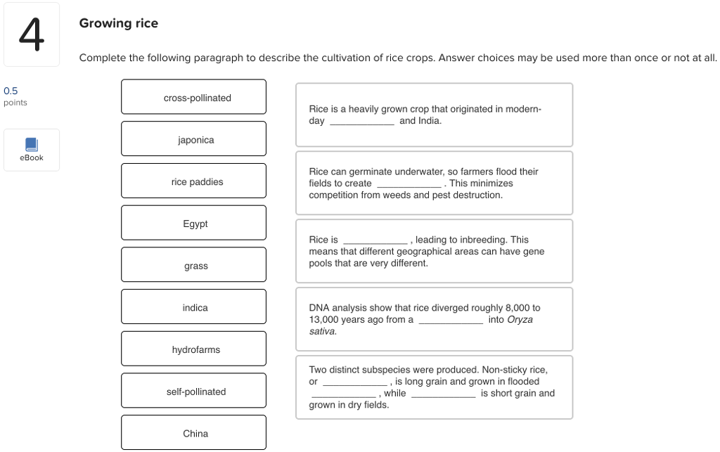 Solved 4 Growing rice Complete the following paragraph to | Chegg.com