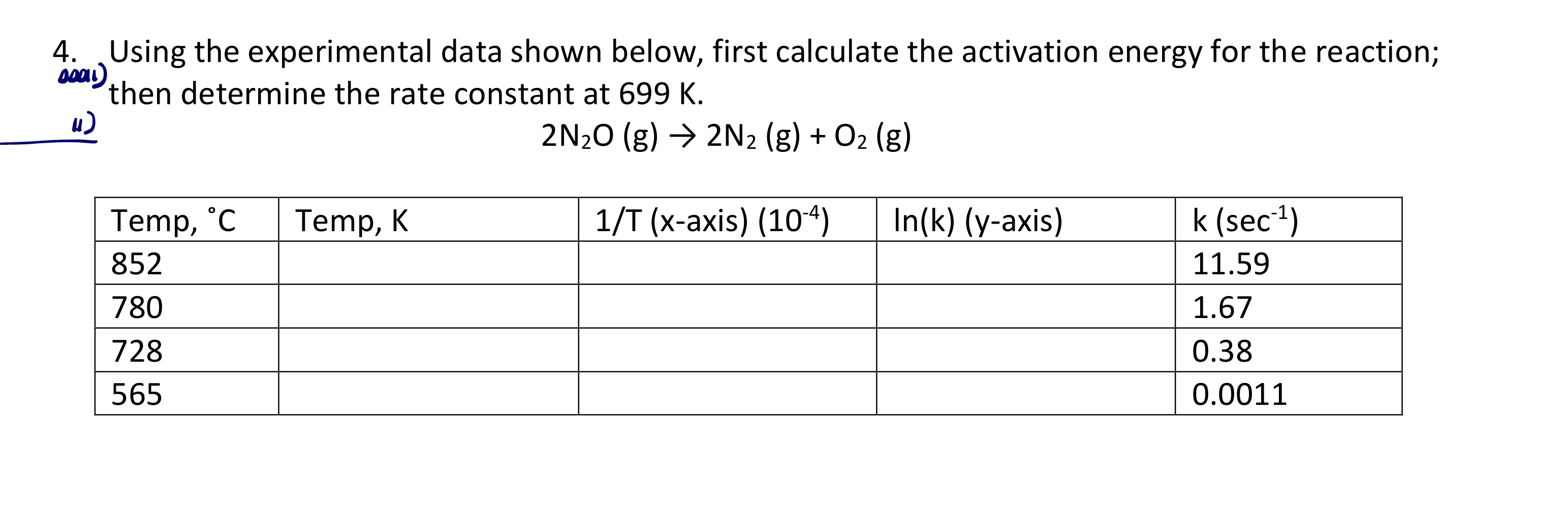 Solved 4. Using the experimental data shown below, first | Chegg.com