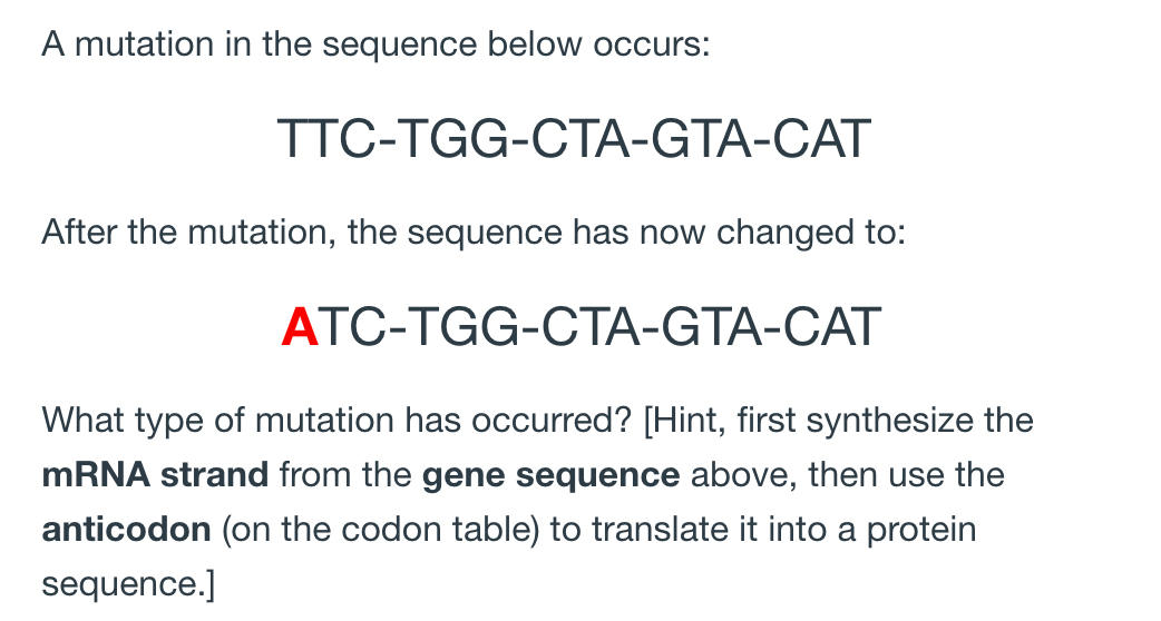 Solved A mutation in the sequence below occurs: | Chegg.com