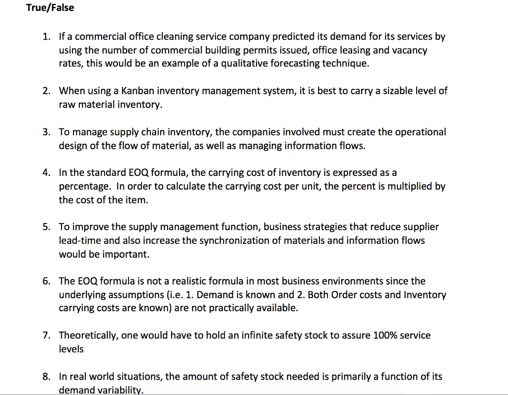 Solved True/False 1. If a commercial office cleaning service 