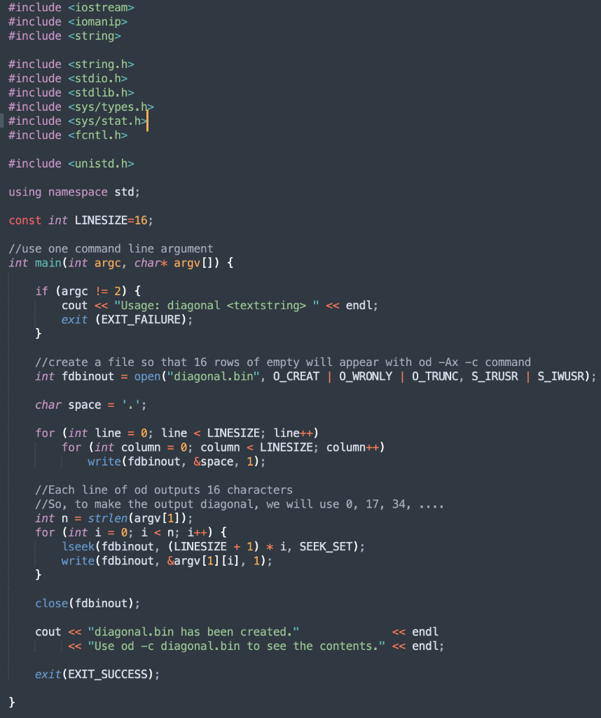 Solved DIAGONAL Copy the successful diagonal.cpp to | Chegg.com