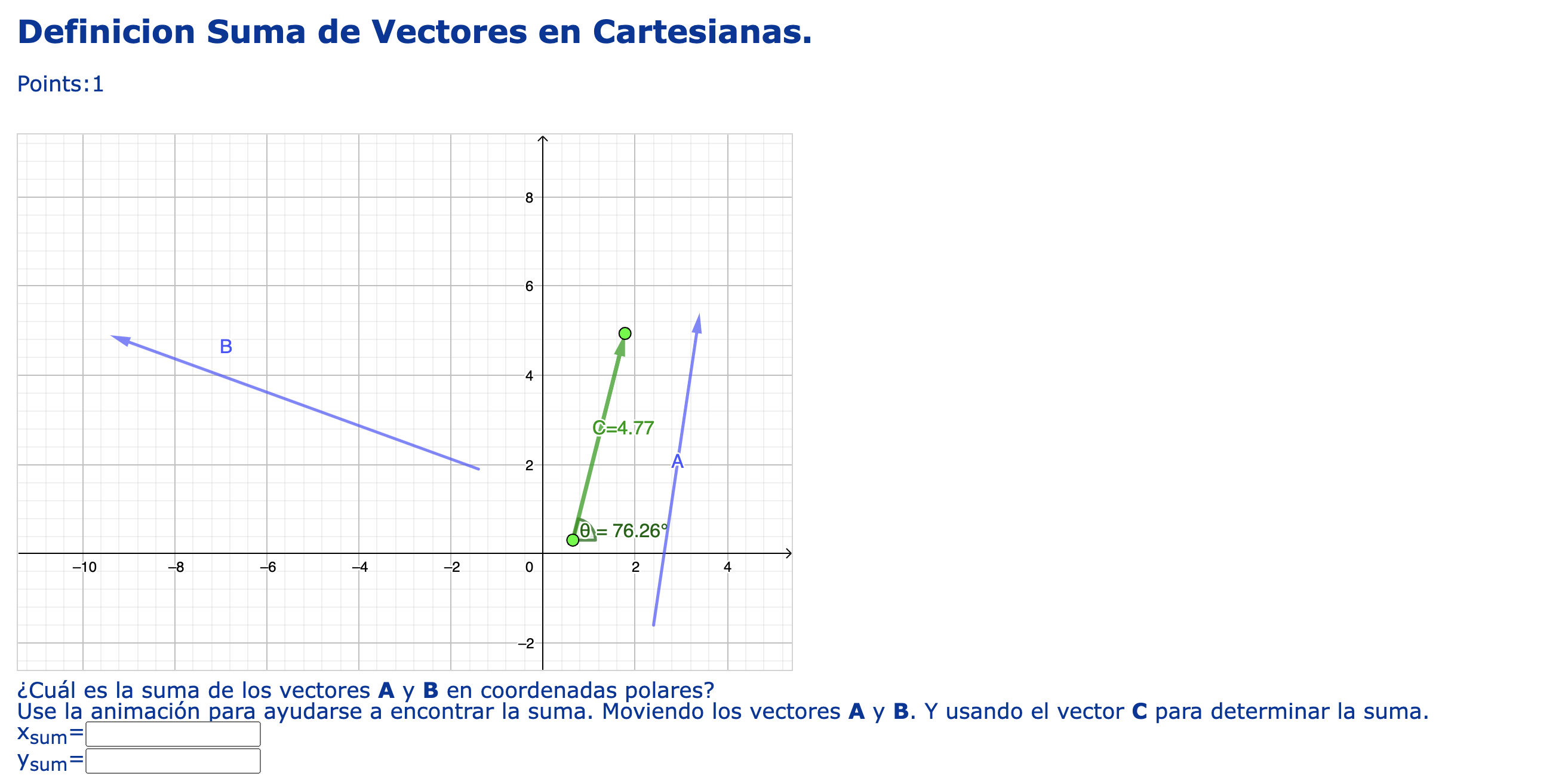 Definicion Suma de Vectores en Cartesianas.Points: | Chegg.com