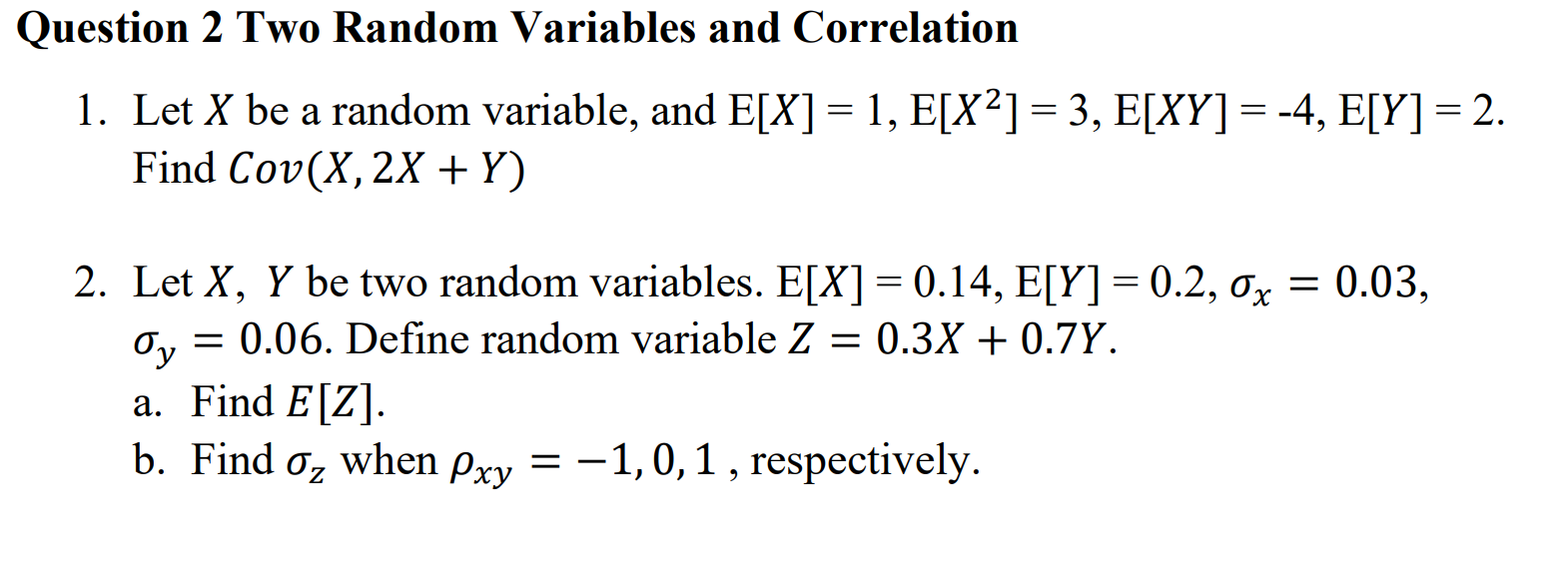 Question 2 Two Random Variables and Correlation 1. | Chegg.com