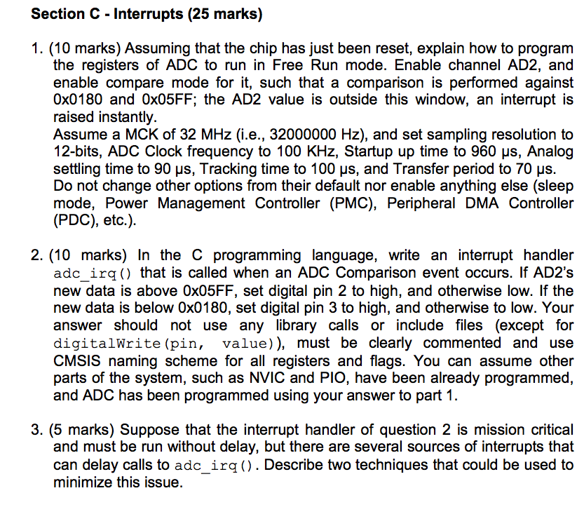 Section C Interrupts (25 marks) 1. (10 marks) | Chegg.com