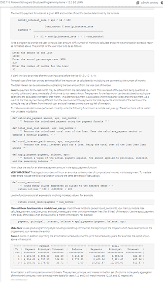 Solved python 12.2 E-Z LOAN A loan obtained from a lending | Chegg.com
