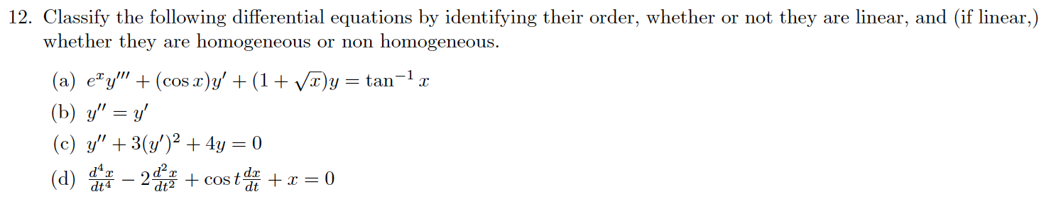 Solved Y = 12. Classify the following differential equations | Chegg.com